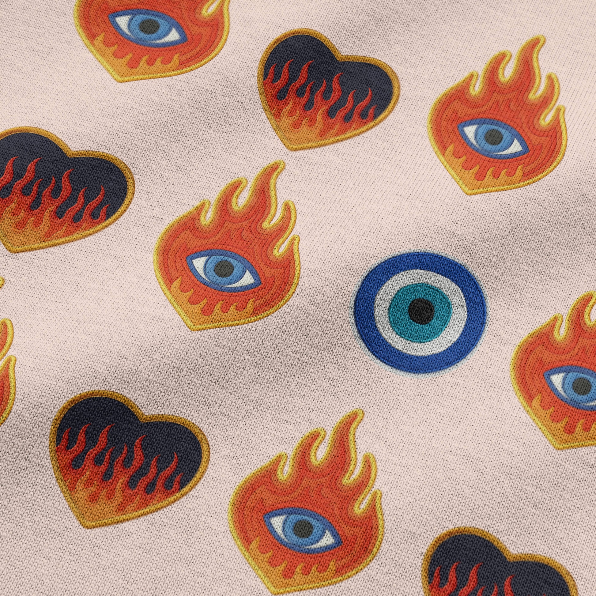 “Flaming Hearts & Evil Eye” Zipper Tote Bag