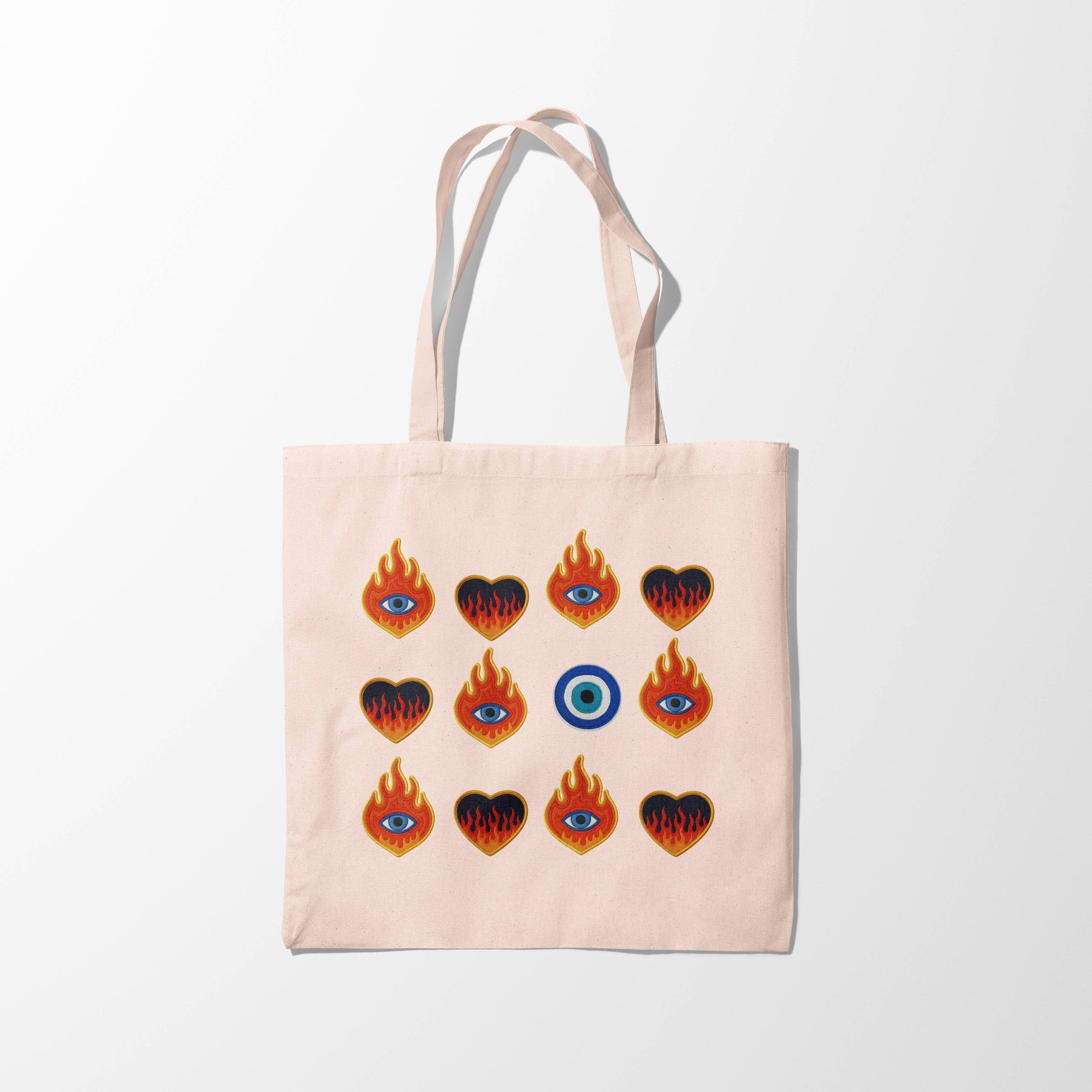 “Flaming Hearts & Evil Eye” Zipper Tote Bag