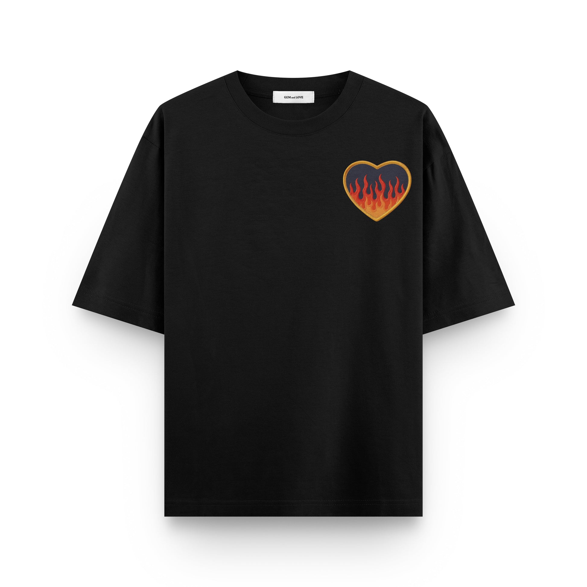 Burning Heart Embroidered Oversized T-Shirt