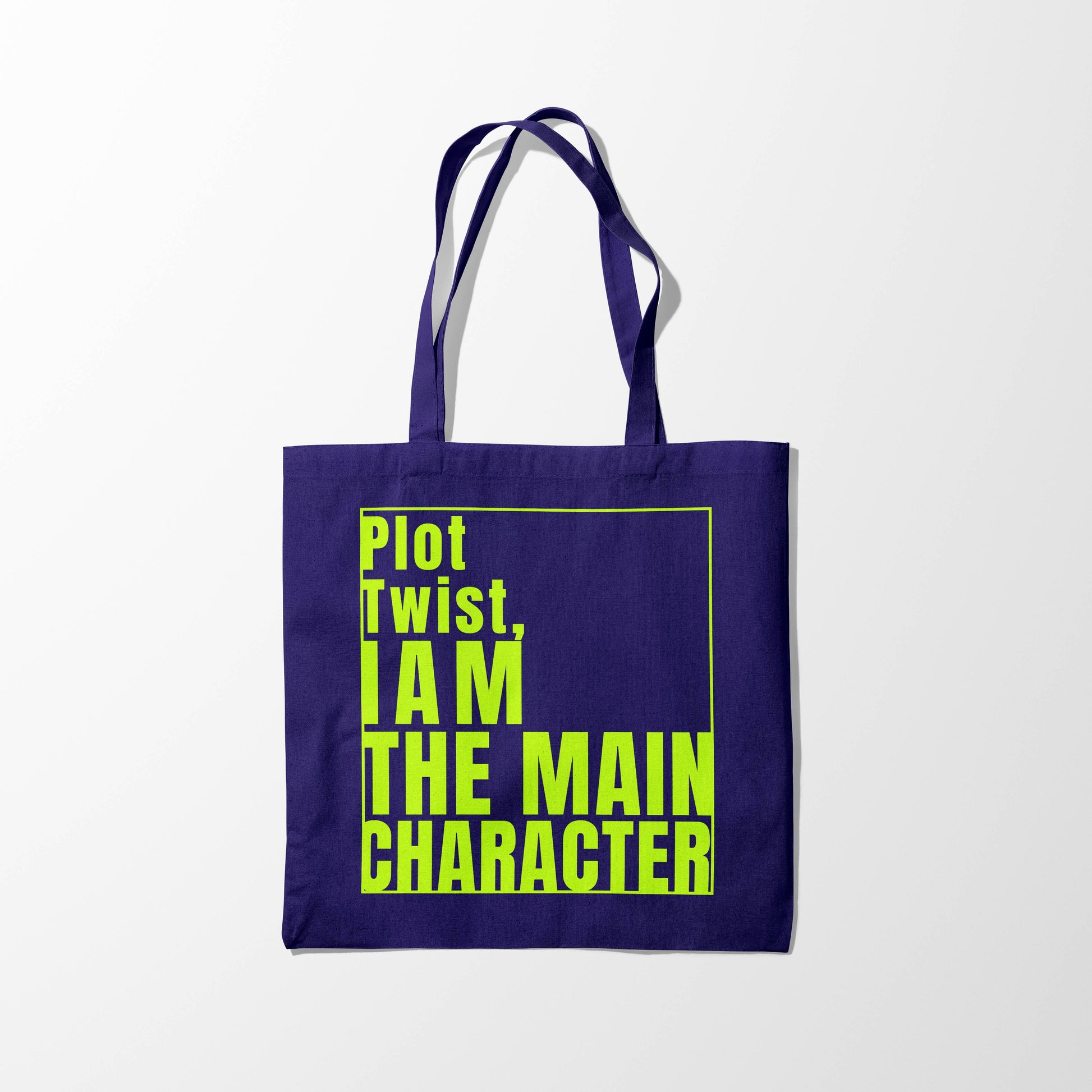 Plot Twist Main Character Zipper Tote Bag with Neon Green Font