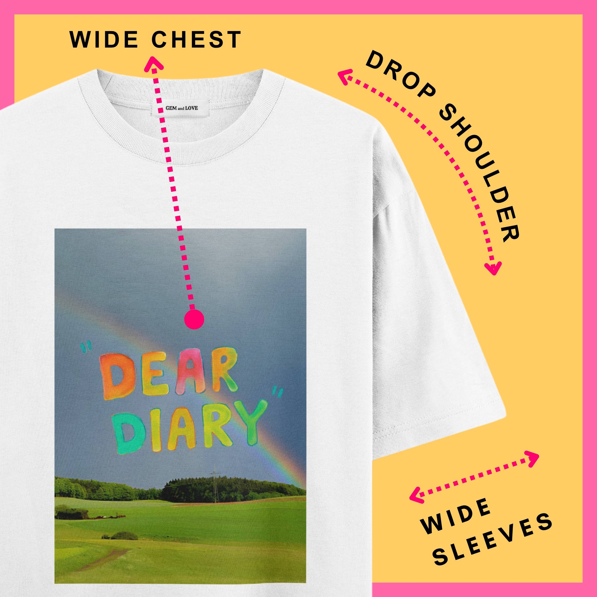Dear Diary Oversized T-Shirt – Rainbow Sky Print