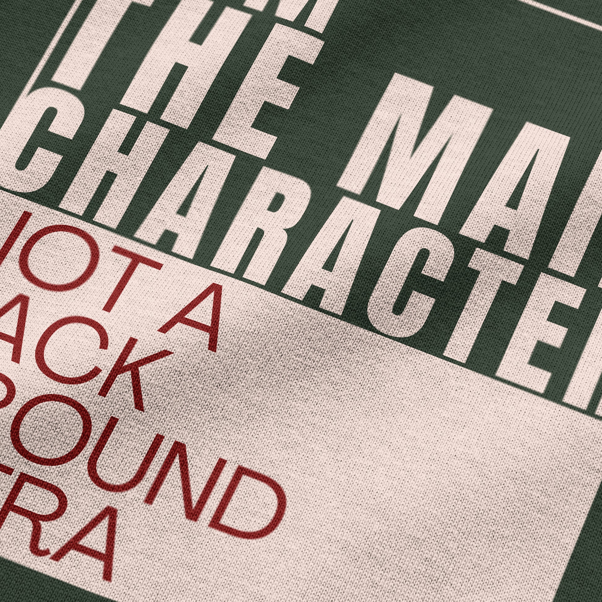 Main Character Quote Zipper Tote Bag with Beige & Red Font