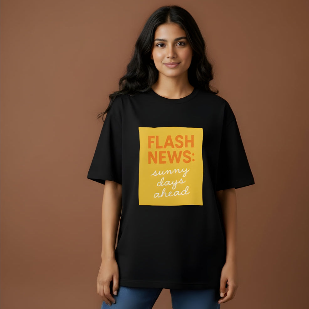 Flash News Graphic Oversized T-Shirt – Sunny Days Ahead