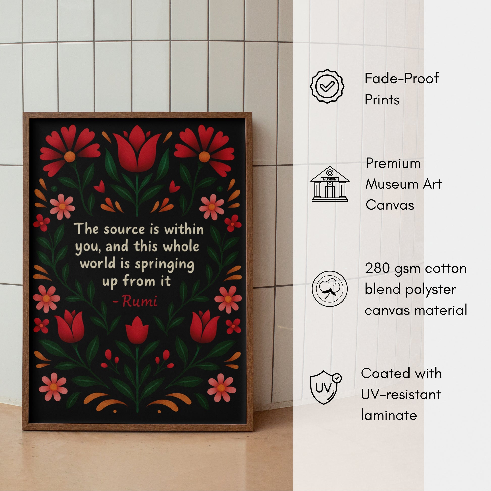 Rumi Quote Floral Canvas Wall Art