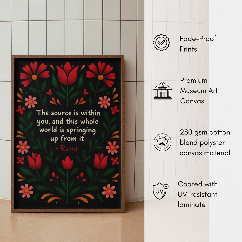 Rumi Quote Floral Canvas Wall Art