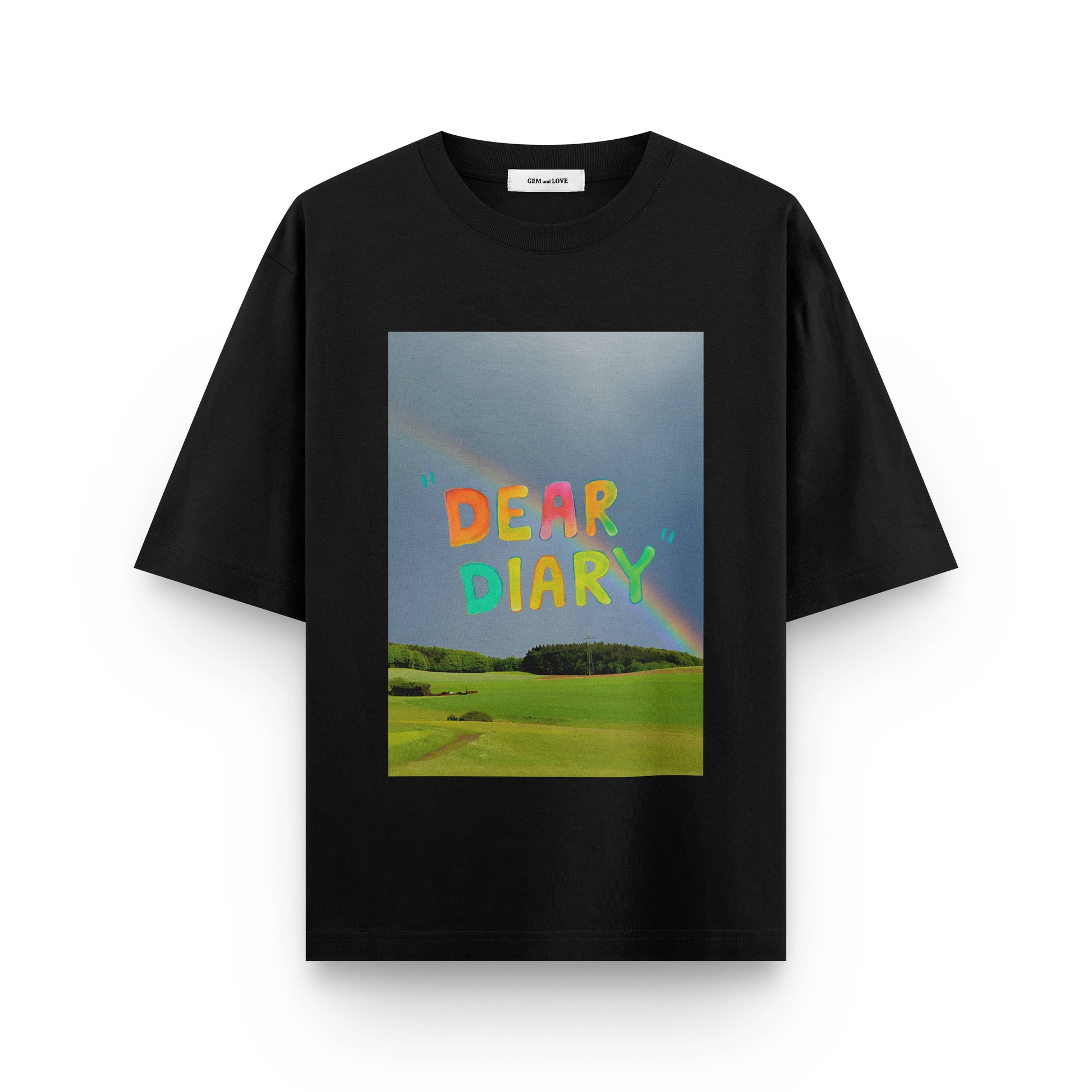 Dear Diary Oversized T-Shirt – Rainbow Sky Print