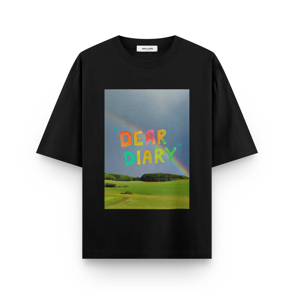 Dear Diary Oversized T-Shirt – Rainbow Sky Print