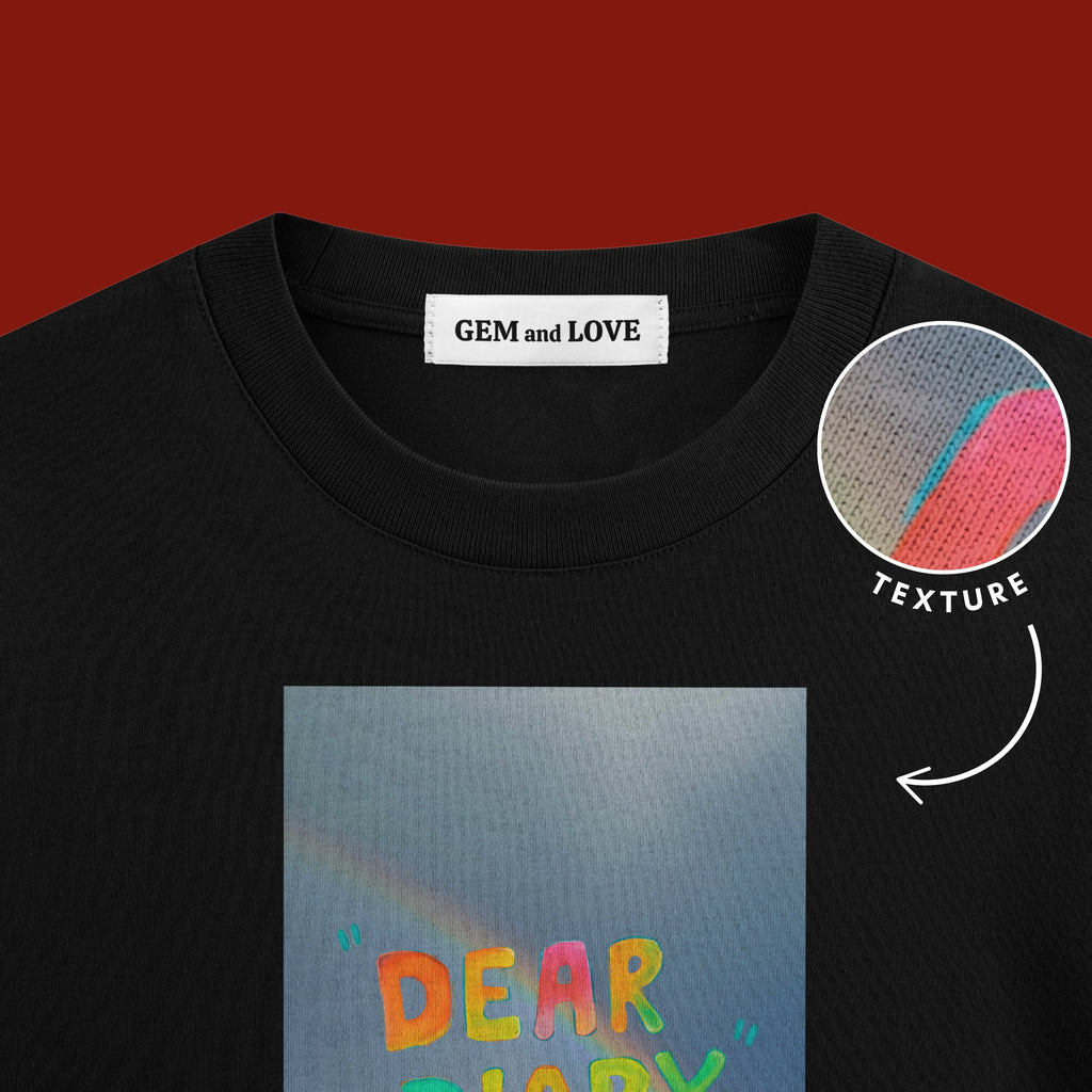 Dear Diary Oversized T-Shirt – Rainbow Sky Print