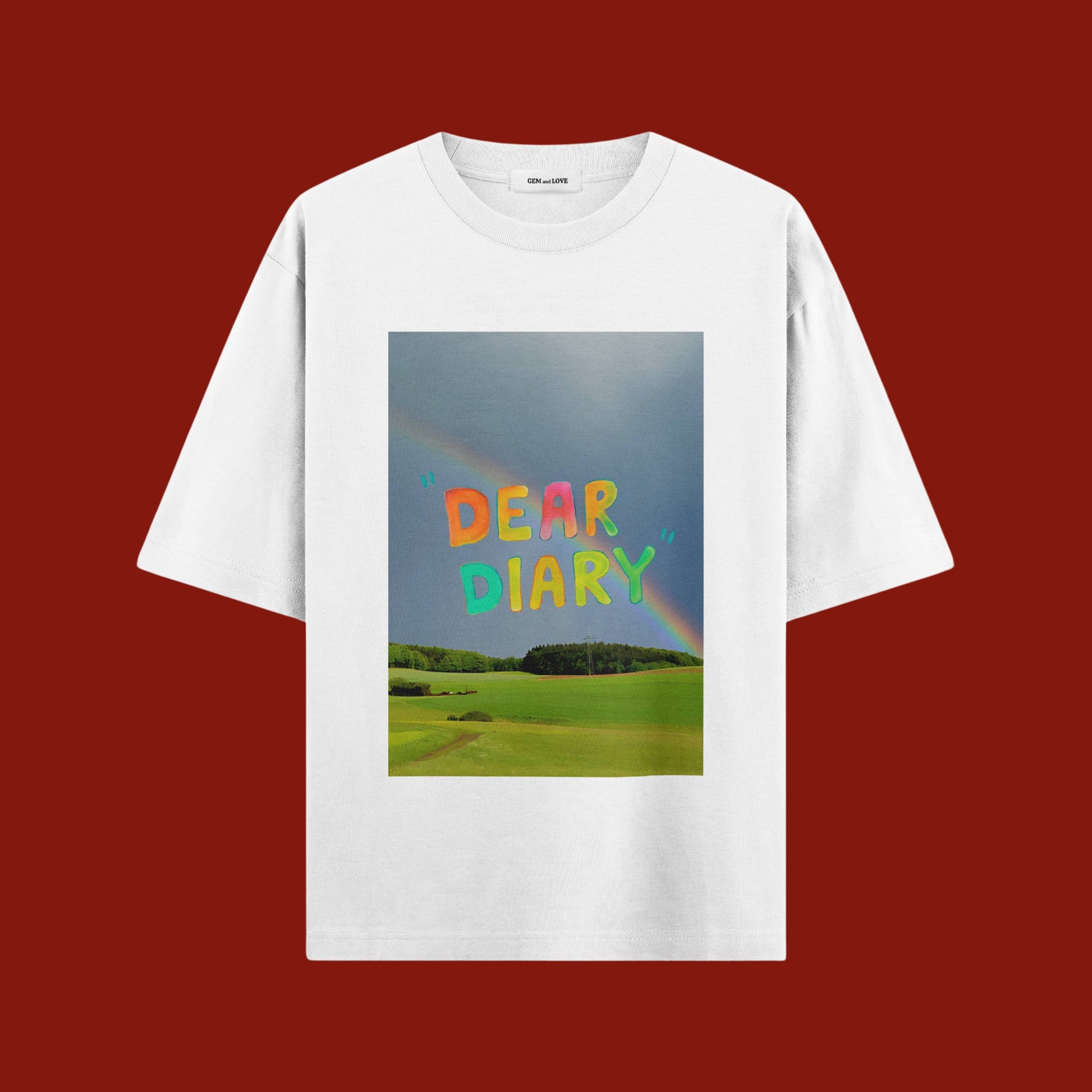Dear Diary Oversized T-Shirt – Rainbow Sky Print