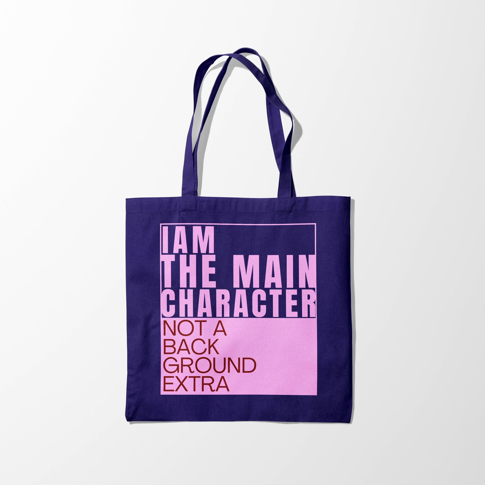 Main Character Quote Black Zipper Tote Bag with Pink & Red Font