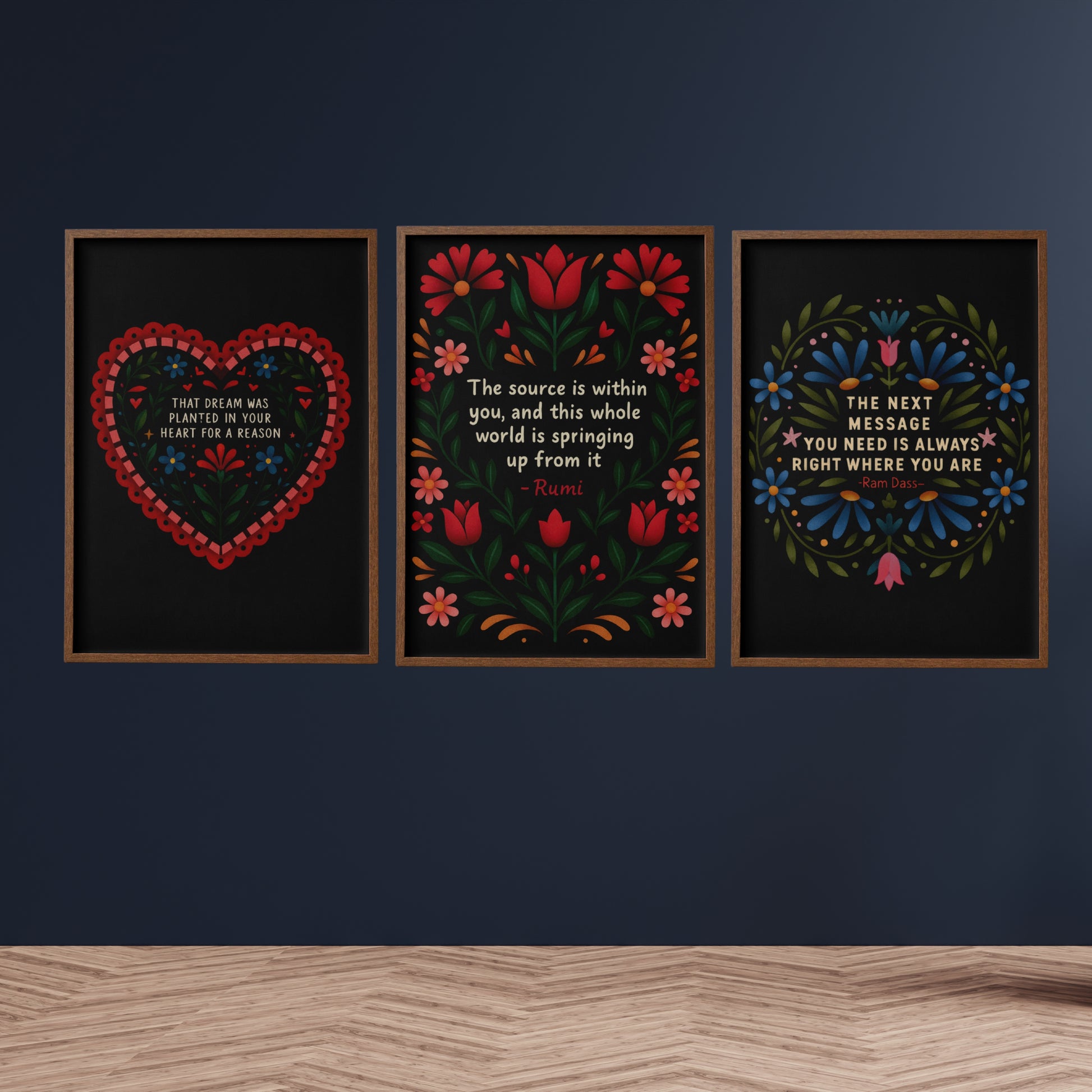 Rumi Quote Floral Canvas Wall Art