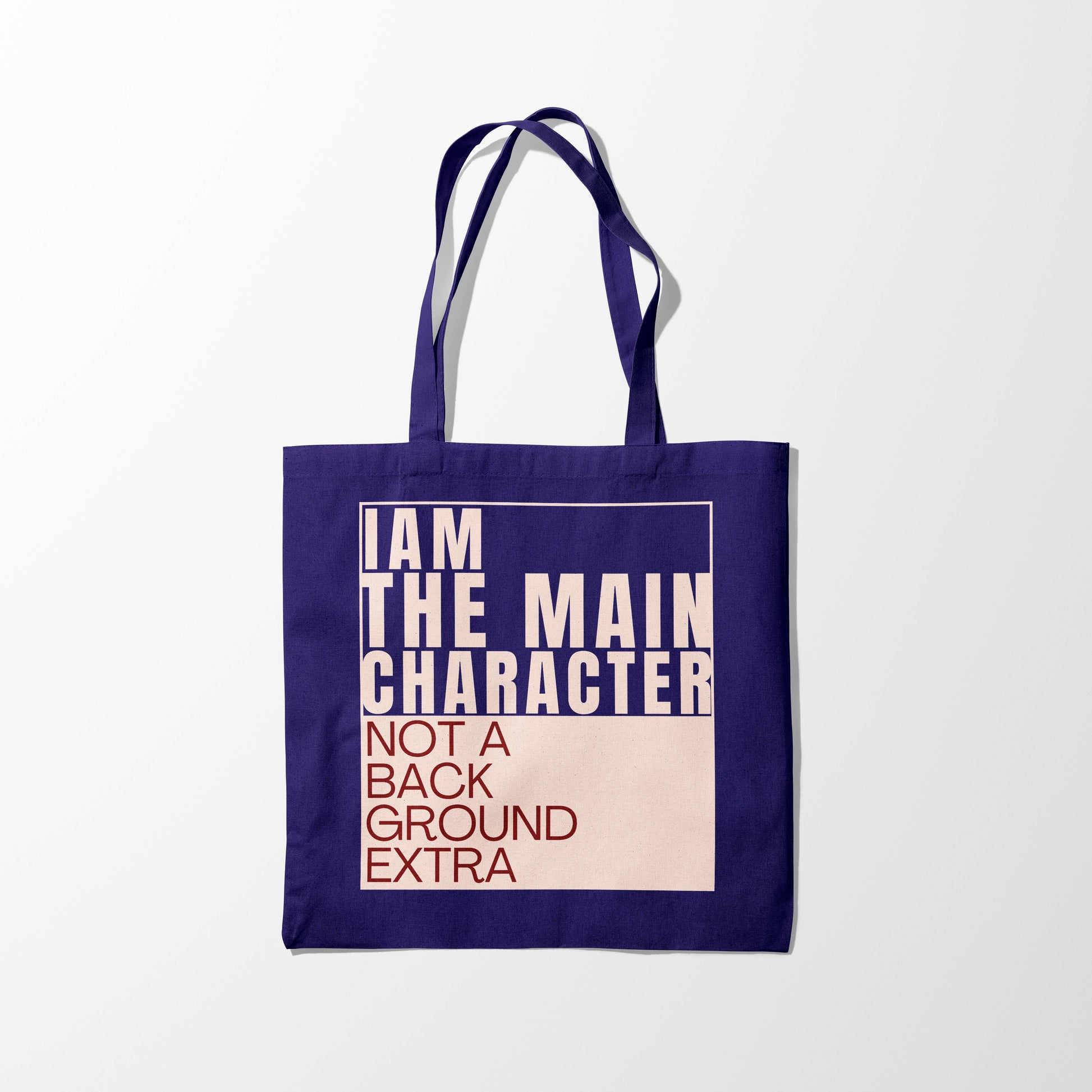 Main Character Quote Zipper Tote Bag with Beige & Red Font