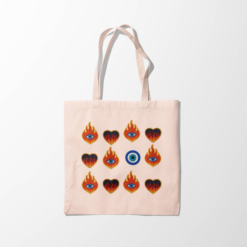 “Flaming Hearts & Evil Eye” Zipper Tote Bag
