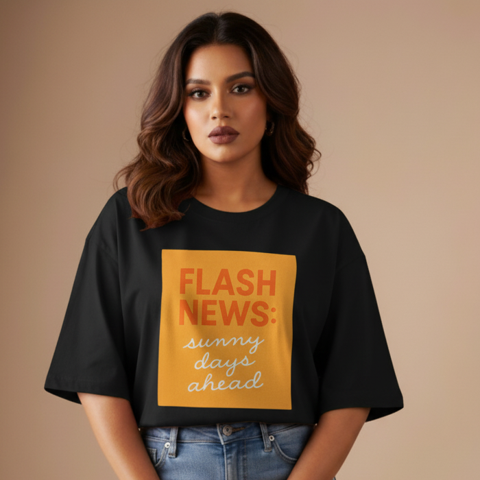 Flash News Graphic Oversized T-Shirt – Sunny Days Ahead