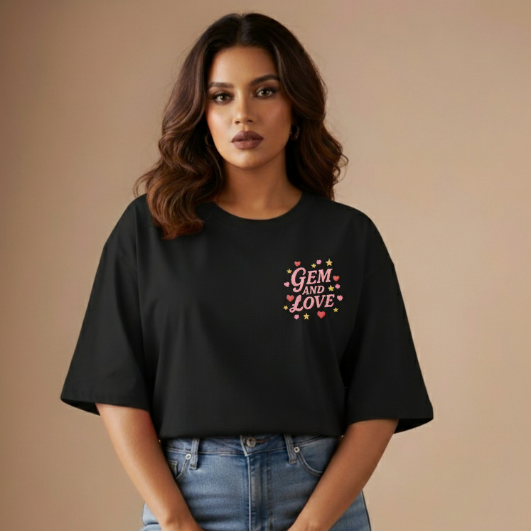 Gem and Love Embroidered Oversized T-shirt