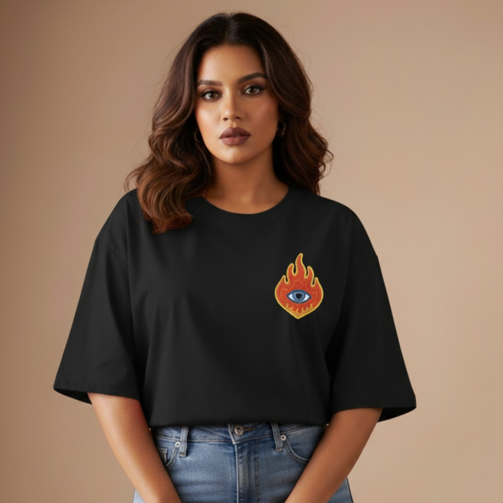 Flame Eye Oversized Embroidered T-Shirt