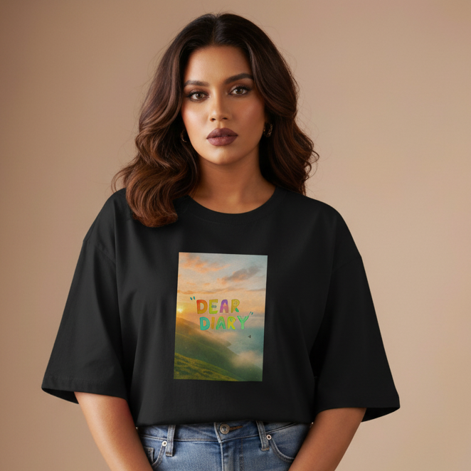 Dear Diary” Oversized Graphic Tee – Sunset Print