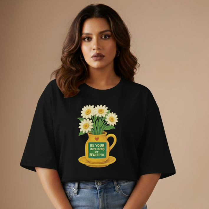 Sunflower Spirit  Flower Pot Oversized T-Shirt