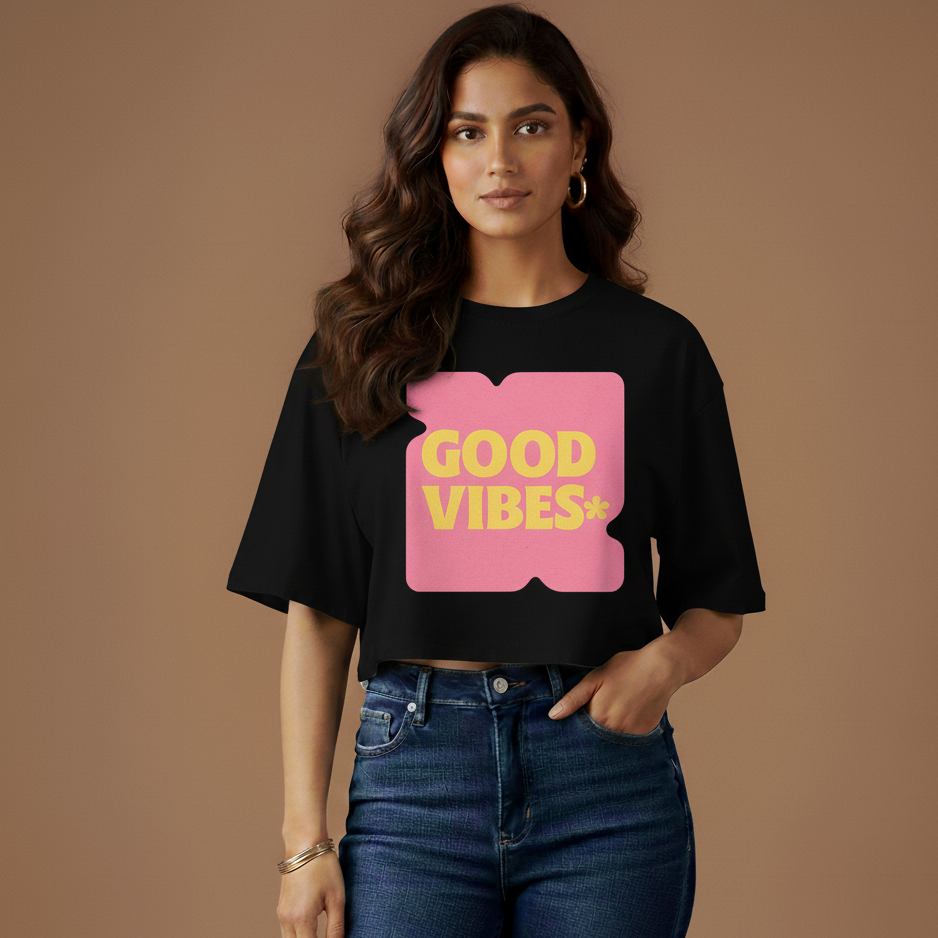 Good Vibes Crop Top – Cute Graphic Tee