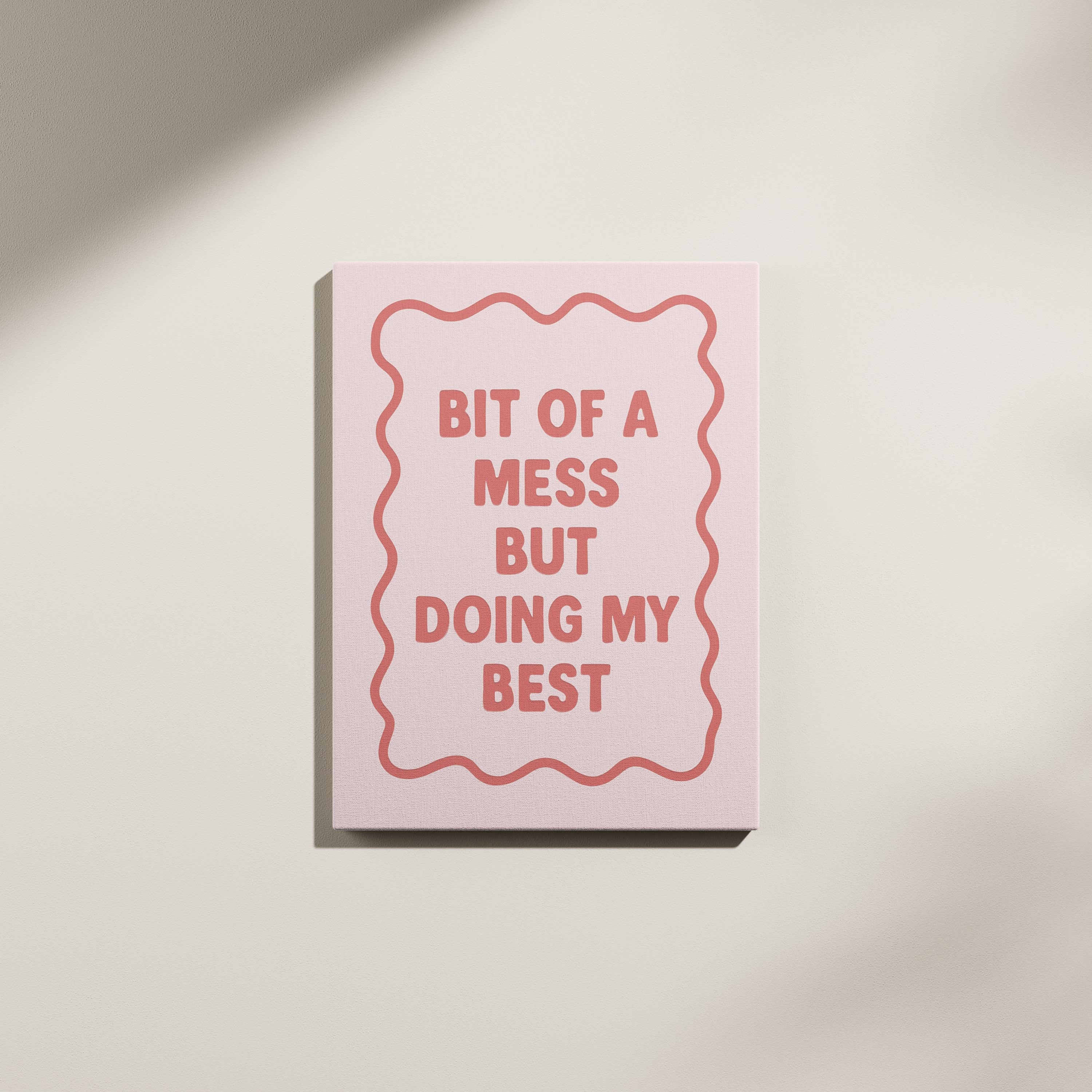 Pink card with text on a white background