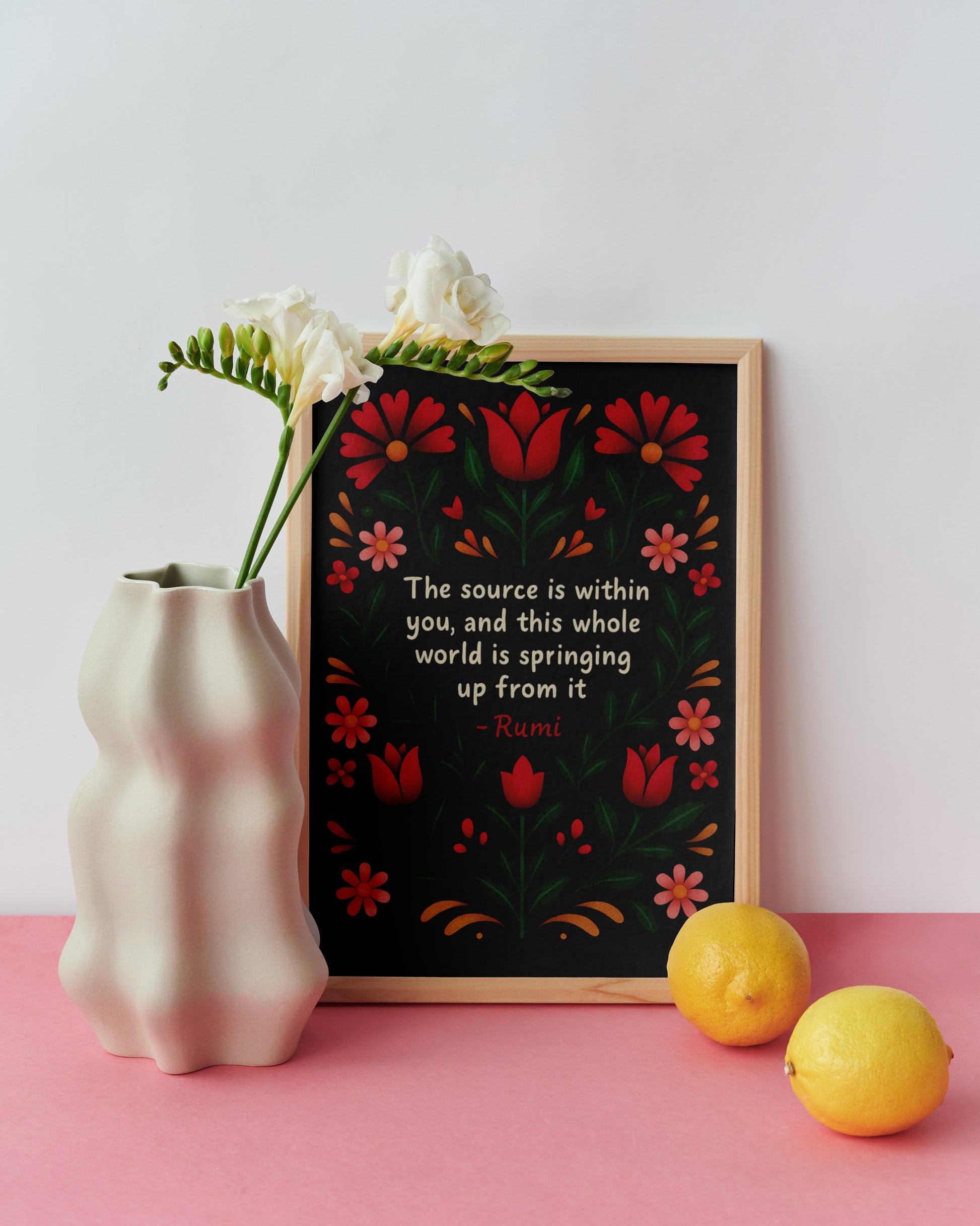 Rumi Quote Floral Canvas Wall Art